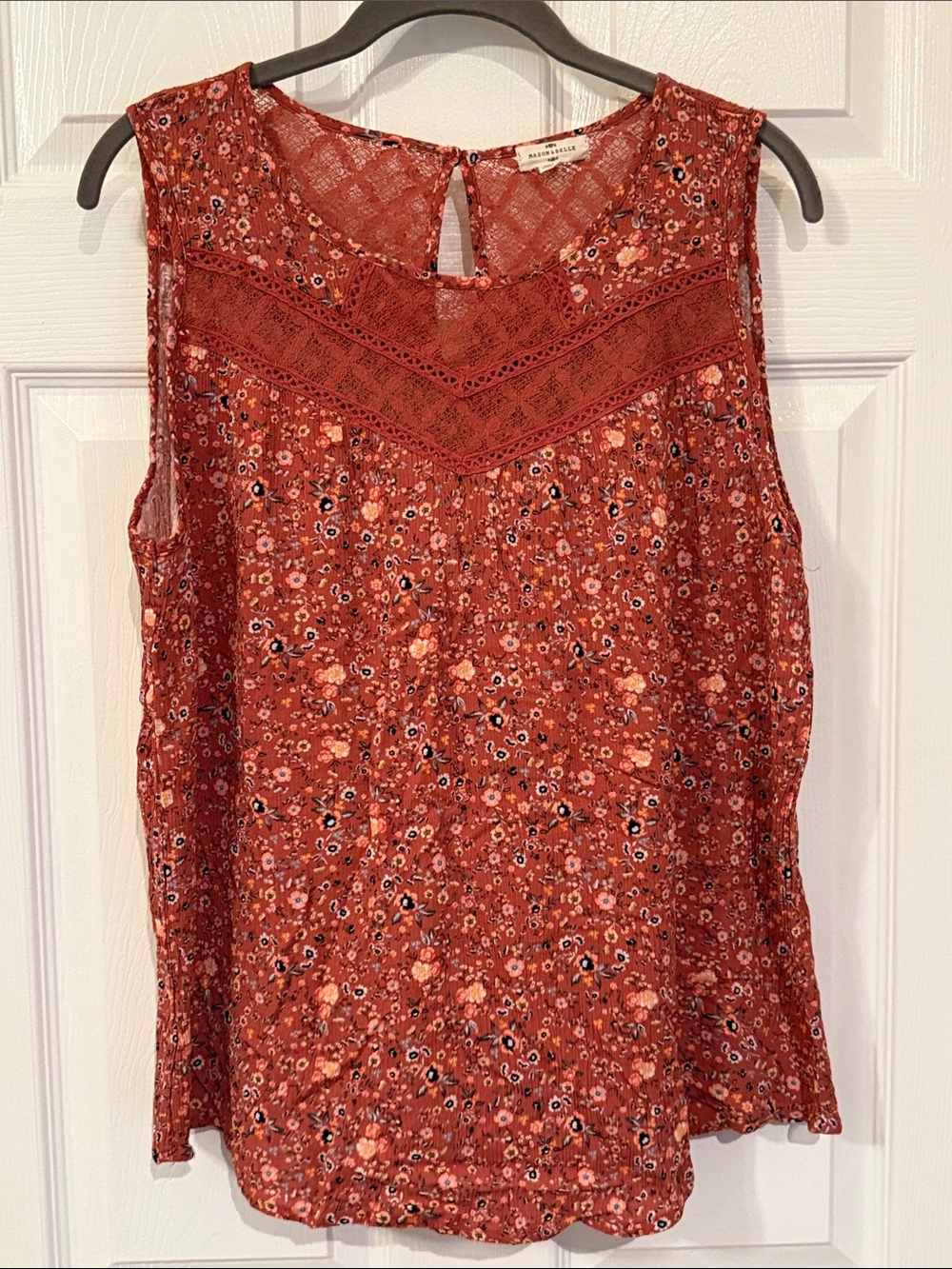 Rust Floral Lace Yoke Tank Top